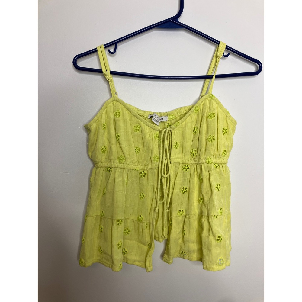 American Eagle Eyelet Cami Women XS Yellow Excellent Tiered Peplum Tie Front Top